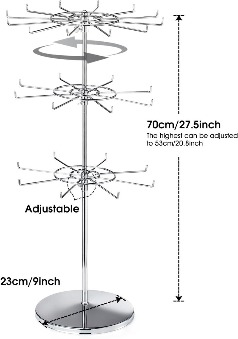 APL Display Dual Adjustable (Total Height & Tier Heighs) CounterTop Spinner Display Stand, Heavy Duty 3-Tiers, Silver - Image 4
